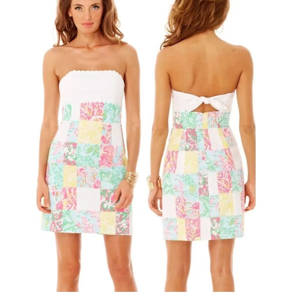 Lilly Pulitzer Franco Multi State Patch Print Strapless Tie Back Dress Women’s 0